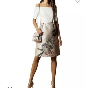 Ted Baker London Cathiey Woodland Off the Shoulder Jacquard Dress Size 1